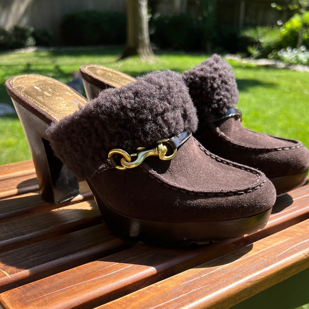 COACH Y2K Idyle Suede Platform Clogs Mules 9 - Picture 1 of 9